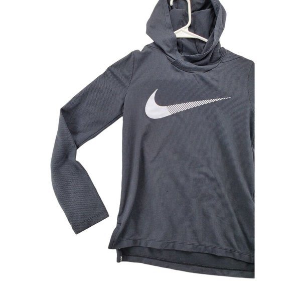 NIKE Dri Fit Shirt Unisex Kids Long Sleeve Hooded High Neck Pullover Black Med. - Picture 3 of 7